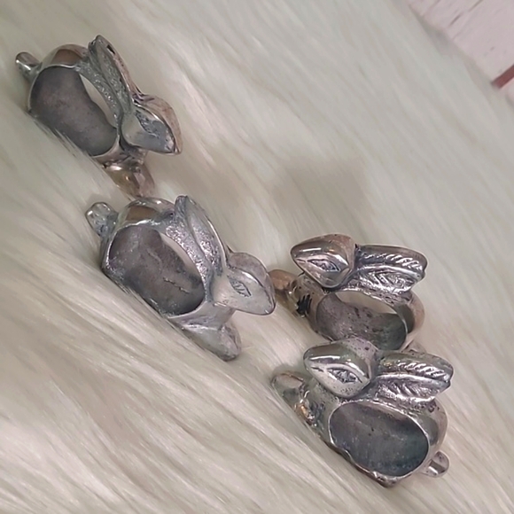 Vintage Pewter Silver Tone Rabbit Bunny Napkin Ring Set of Four Witchy Easter - Picture 4 of 17
